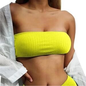 Good American Womens‎ Crinkle Basic Bandeau Bikini Top Size S-M New